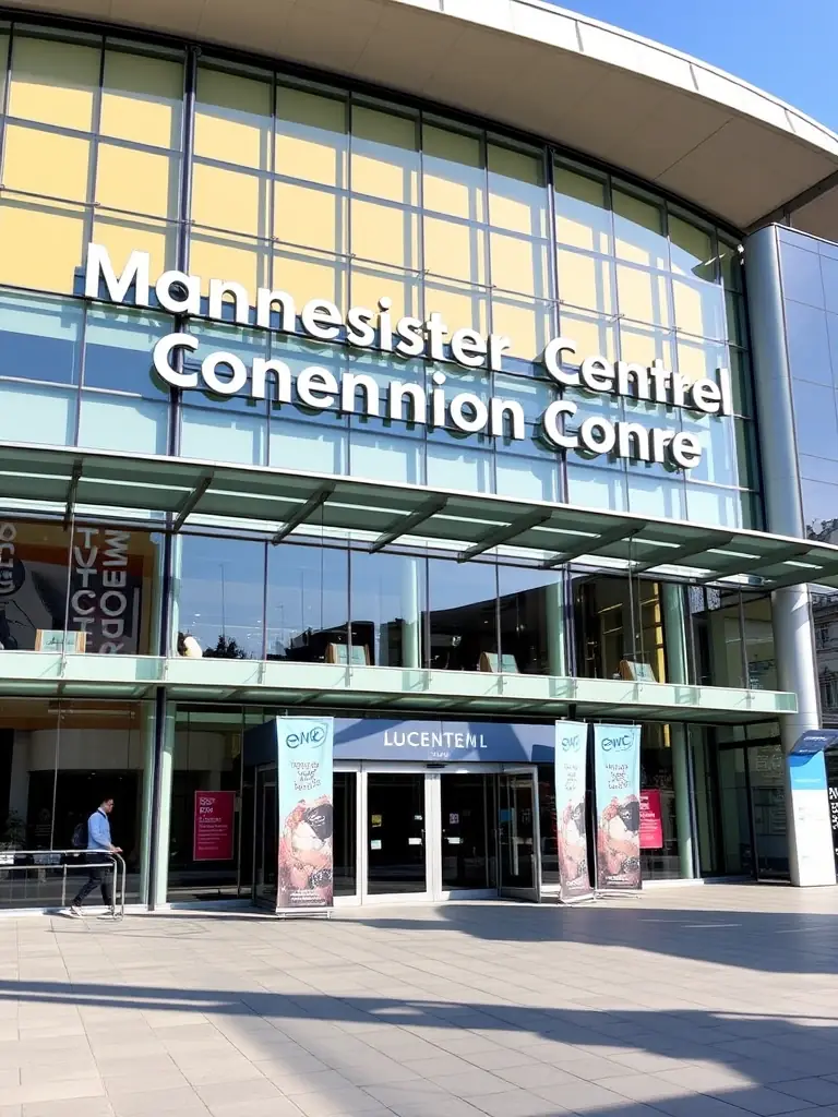 A photograph of the Manchester Central Convention Complex, highlighting its historical architecture and modern facilities.